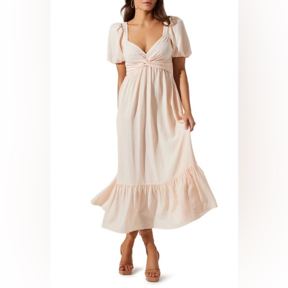 ASTR the Label Tie Back Puff Sleeve Midi Dress